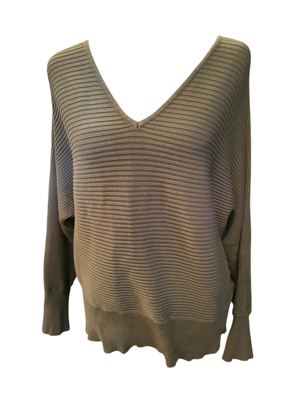 Hippe Rose V-Neck Ribbed Dolman Sweater Olive sz XL